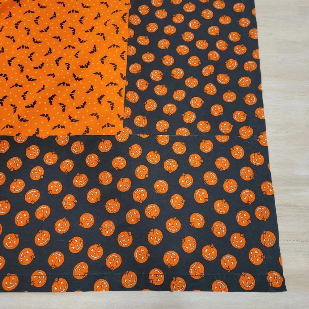 Handmade Halloween Tablecloth Orange Black Bats Pumpkins Extra Long 65